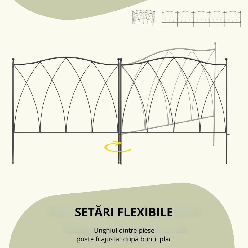 Outsunny Set Gard de Grădină cu 5 Panouri și Șnururi de Fixare, 305x62 cm, Negru