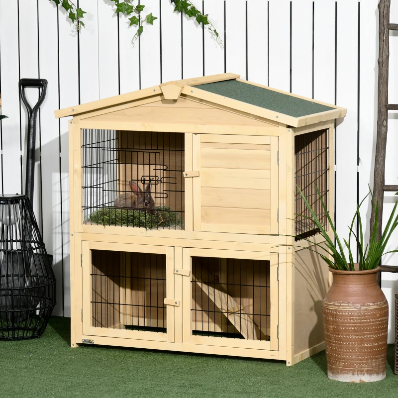 PawHut Clapier à lapin cage à lapin 2 étages 4 portes verrouillables rampe toit bitûmé bois de sapin
