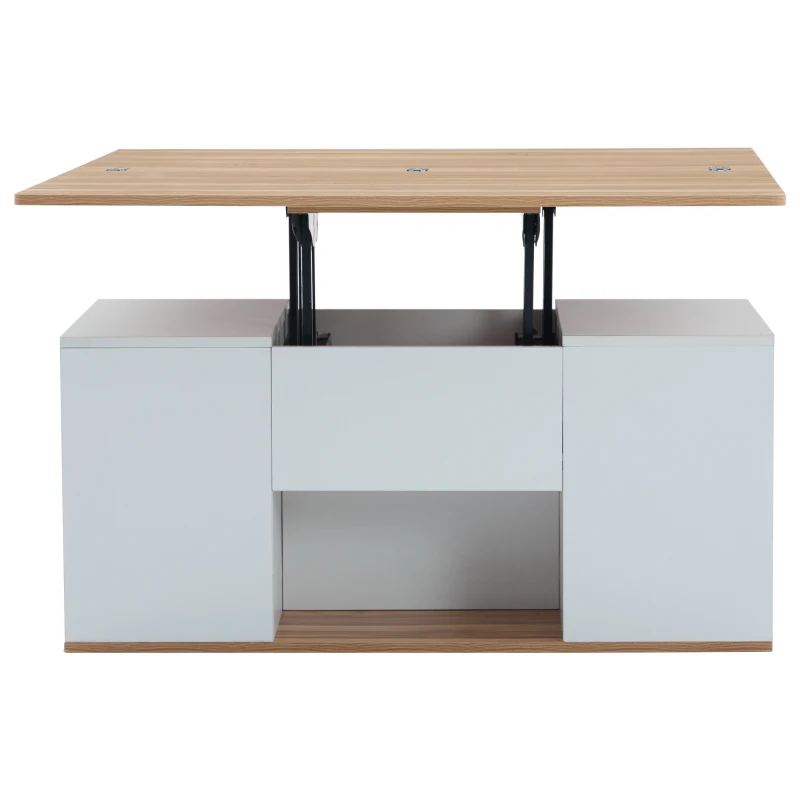 Lift-Top Coffee Table with Storage, 3 Drawers and Adjustable Height, 100x51x47 cm, White & Oak