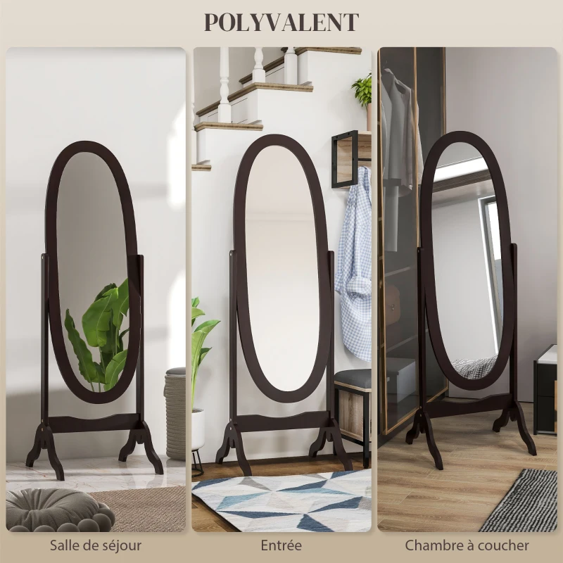 HOMCOM Miroir à pied ovale style shabby chic inclinaison réglable 48 x 46 x 147 cm mdf café