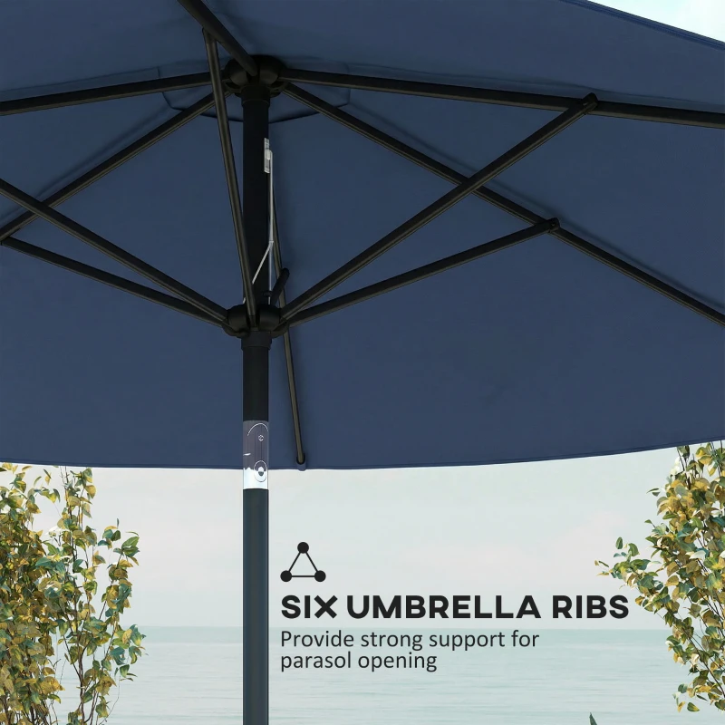 Outsunny 2.6 m Garden Parasol Umbrella with Aluminium Pole, Outdoor Patio Umbrella with Tilt and Crank, Vent, Navy Blue