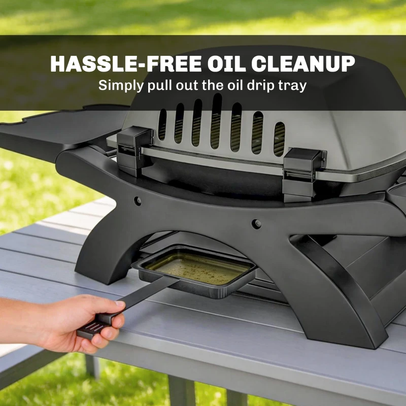 Outsunny Grill gazowy 3,3 kW Stołowy grill z 1 palnikiem składane boczne stoliki ruszty żeliwne wyjmowana taca na tłuszcz