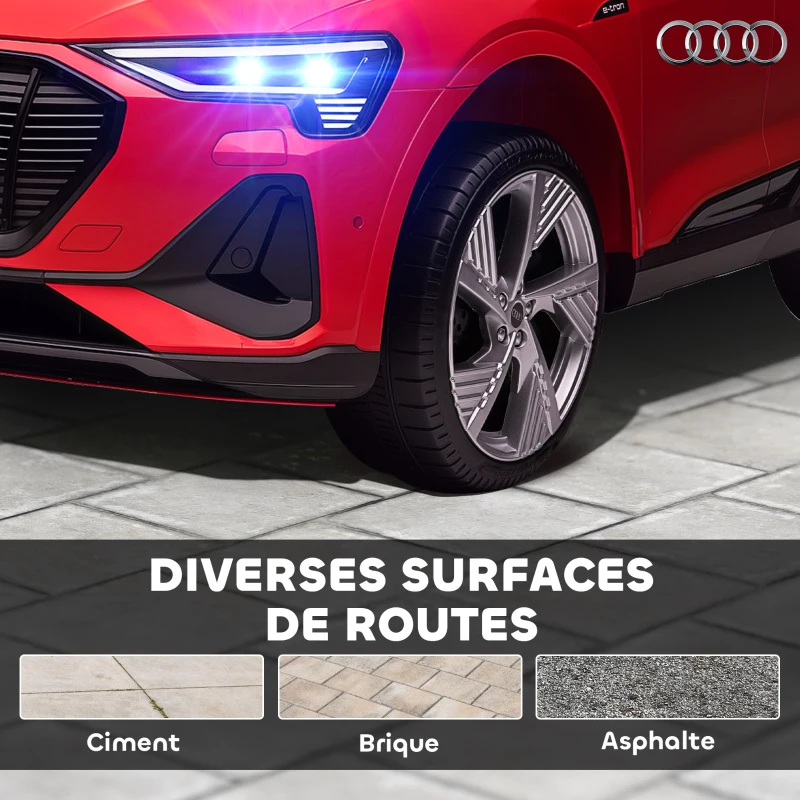 HOMCOM Voiture électrique enfants sous Licence Audi e-tron Sportback, véhicule électrique 12V Max. 5 Km/h avec télécommande 2,4G, phares LED, musique, klaxon, port USB, MP3, rouge