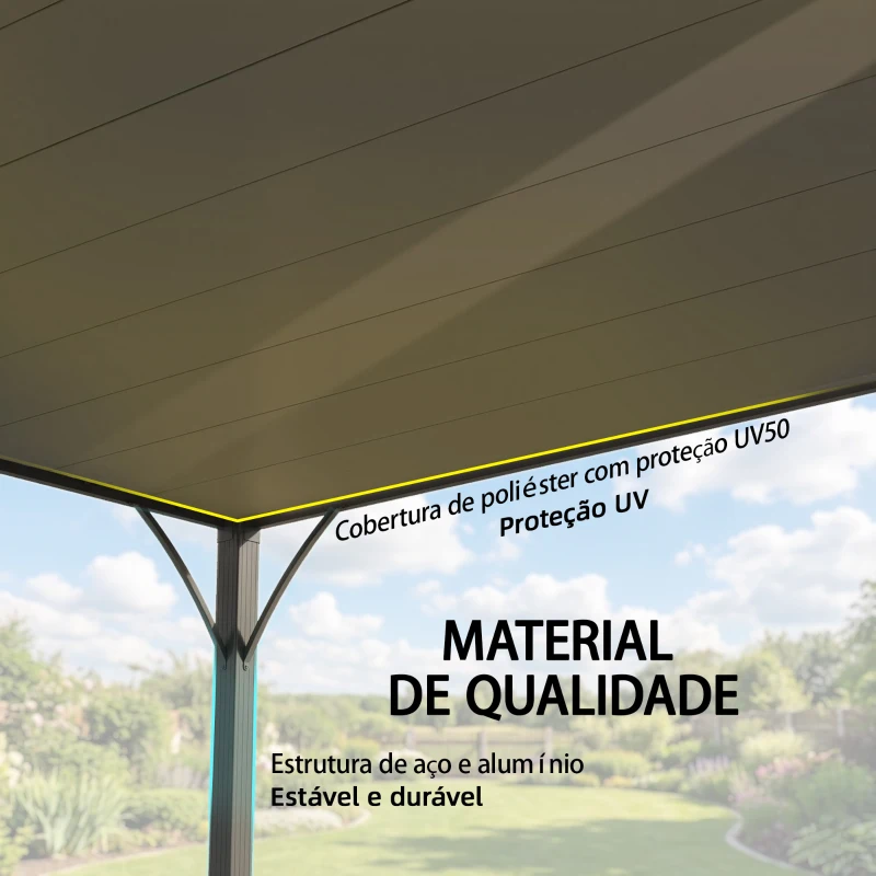 Outsunny Pérgola 390x295x213 cm para Jardim com Desenho de Lâminas Superiores Giratórias até 135° Proteção UV 50+ Cinza
