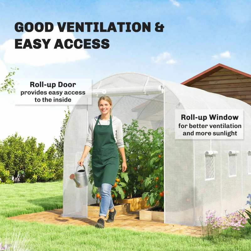 Outsunny Folia szklarniowa 4 x 2 m, wodoodporna folia ogrodowa z drzwiami, 8 okien, ochrona UV, odporna na rozdarcia, polietylen, biała