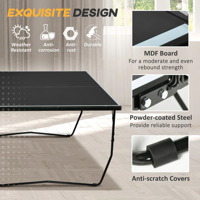 Stół do tenisa stołowego składany z siatką i kółkami, czarny