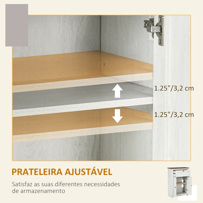 HOMCOM Aparador para Sala de Estar com Portas Duplas Gaveta e Prateleira Ajustável para Cozinha Dormitório 60x30x87,4 cm Branco