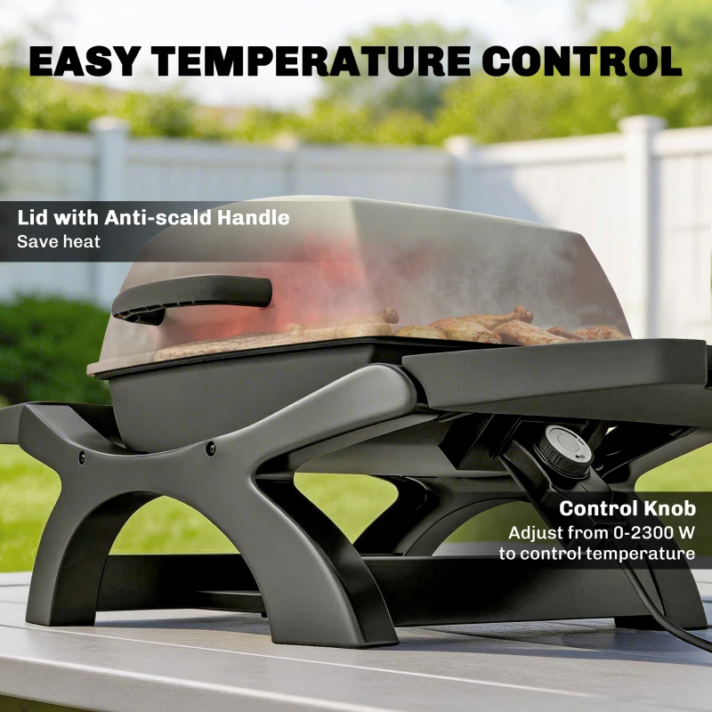Outsunny Grill Stołowy Elektryczny 2300 W 23x71 cm Przenośny z Emaliowanymi Rusztami i Tacką na Tłuszcz