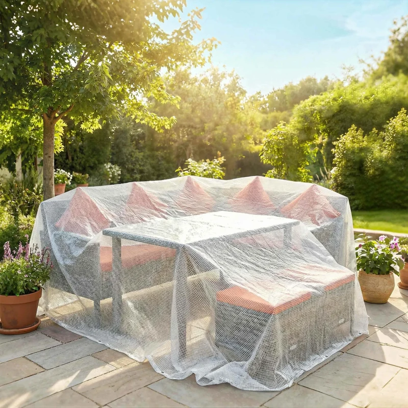 Outsunny Wodoodporna plandeka 4 x 6 m 140g/m² Wytrzymała UV-stabilna osłona ochronna z wzmocnionymi oczkami biała