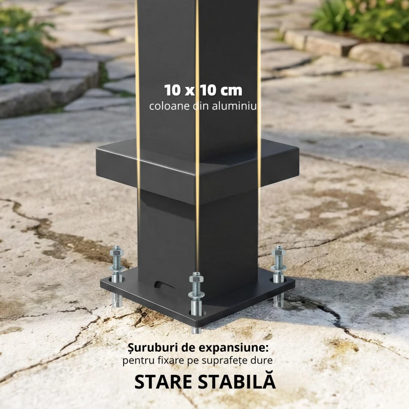 Outsunny Pergolă aprox. 3x3 m acoperiș terasă din aluminiu cu lamele reglabile, montare pe perete, gri închis