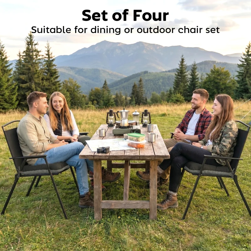 Outsunny Zestaw 4 poduszek na krzesła 39,5 x 39,5 x 10 cm z paskami, antypoślizgowe poduszki do użytku wewnętrznego i zewnętrznego