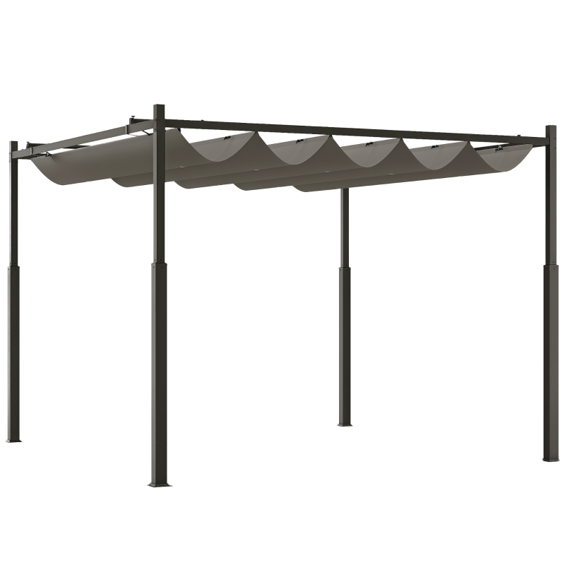 Outsunny Pérgola de Jardim 3x3 m com Teto Retrátil e Acessório Magnético Proteção UV30+ Colunas Metálicas e Ganchos Cinzento