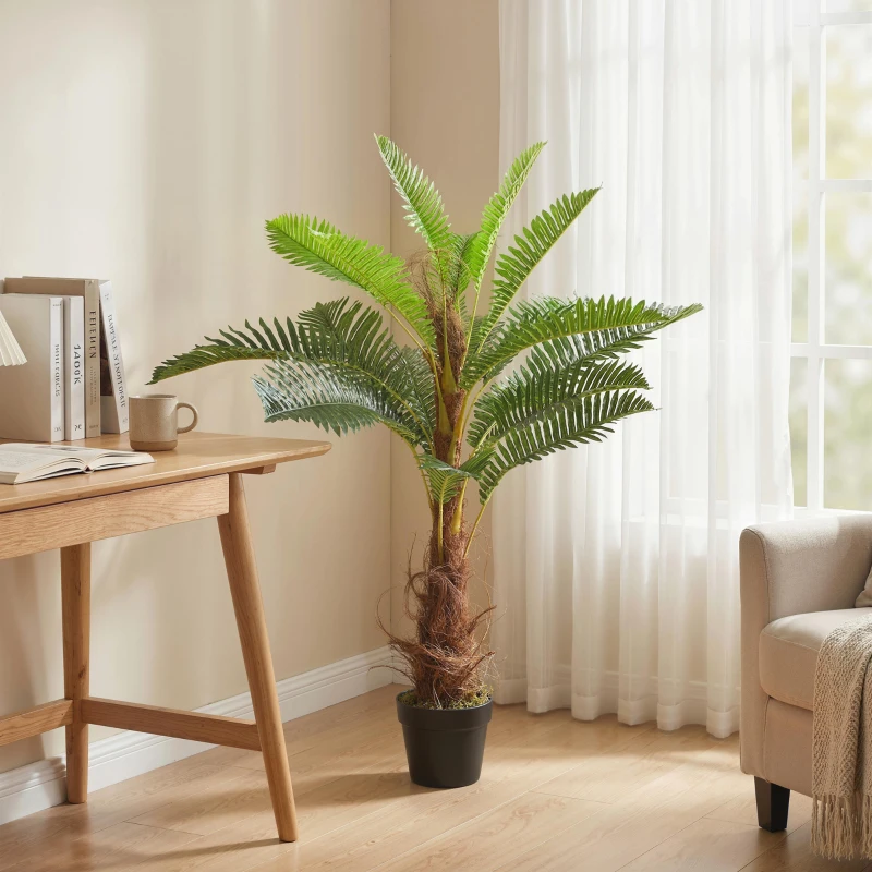 HOMCOM Palmier Artificiel palmier 100 cm avec 21 Feuilles en PEVA, Plante Décorative avec Pot en Plastique, Vert