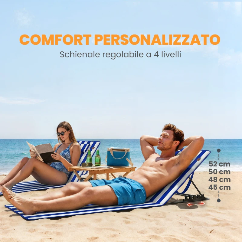 Outsunny Set 2 Materassini Mare con Schienale Regolabile su 4 Livelli, in Acciaio e Poliestere, 154x57x52 cm, Blu Bianco
