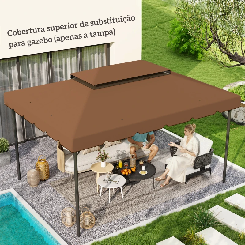 Outsunny Toldo de Substituição para Pérgola 400x300 cm com Duplo Teto e 8 Orifícios de Drenagem Marrom