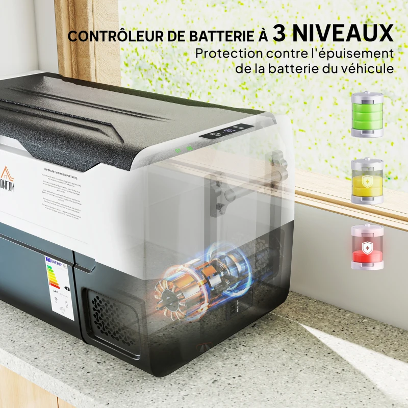HOMCOM Glacière électrique portable pour voiture avec 2 zones contenance 30,5 L, lumière LED, jusqu'à -20°C
