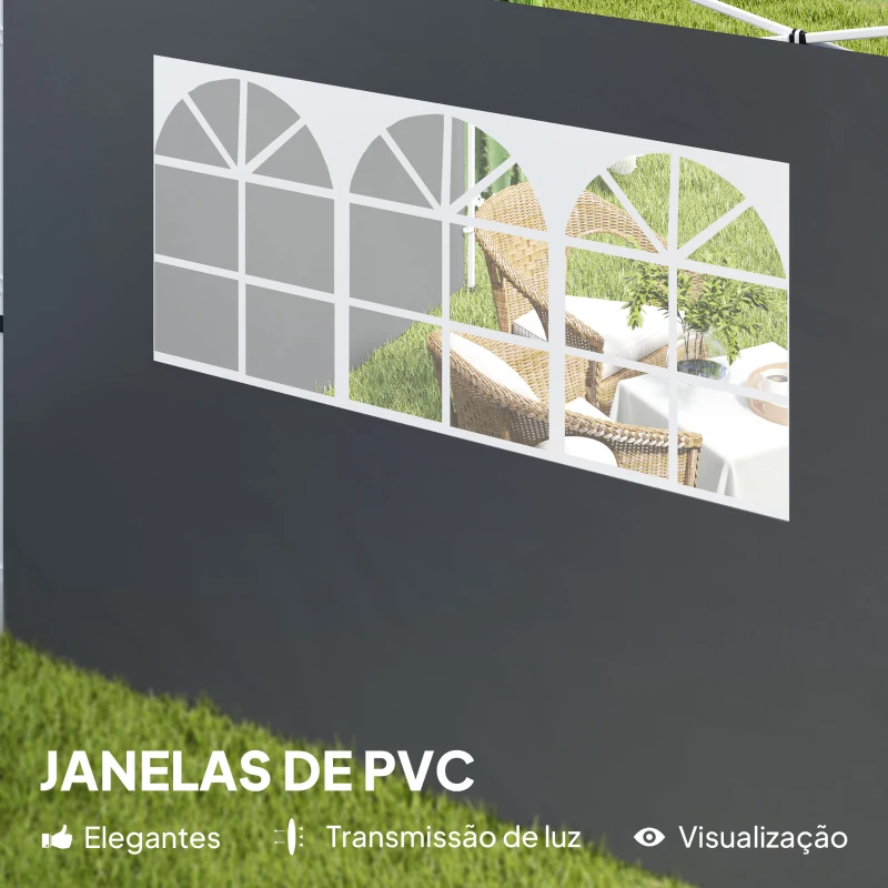 Outsunny Paredes Laterais para Tenda de 295x200 cm 2 Painéis de Tecido Oxford de 300x200 cm com Janela para Festas Cinzento Escuro