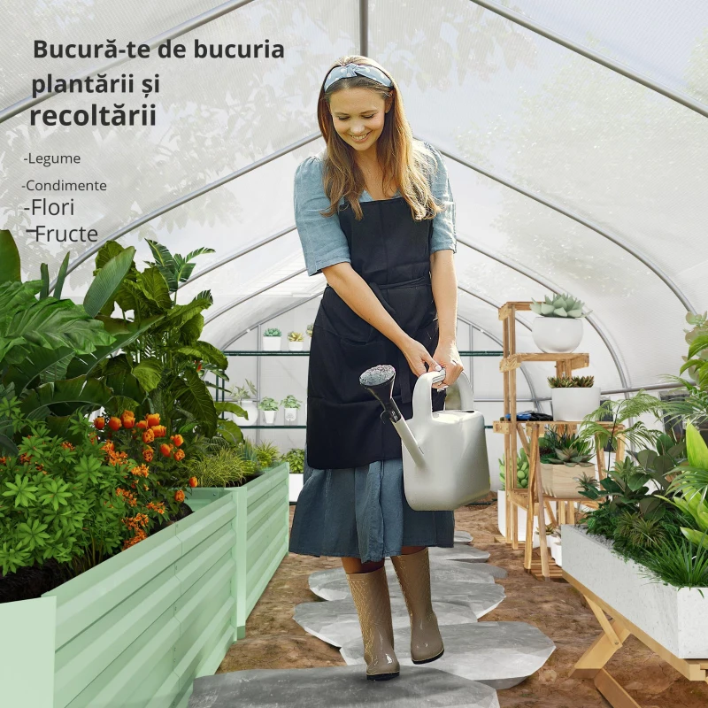 Outsunny Seră de grădină tunel cu acoperiș PE cadru din oțel ușă rulabilă și 12 ferestre 8 x 3 x 2 m alb