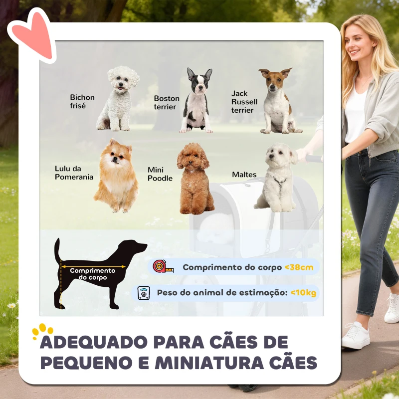 PawHut Carrinho Duplo para Cães e Gatos Dobrável com 2 Transportadoras Removíveis com Cinto e Almofadas 66x50x98 cm Cinzento Escuro