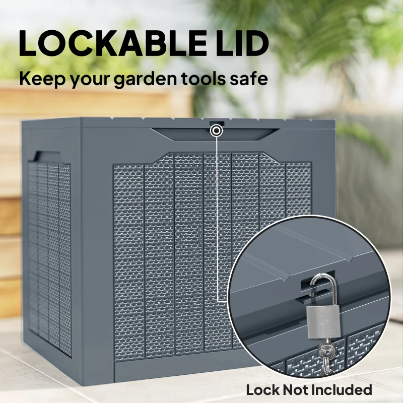 Outsunny 93L Plastic Garden Storage Box, Outdoor Storage Box with Handles, Waterproof Outdoor Storage Container, Light Grey