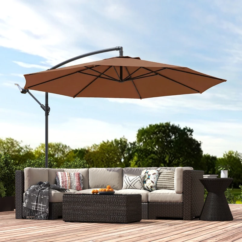 Outsunny 3 m Overhanging Cantilever Parasol, with Cross Base - Coffee