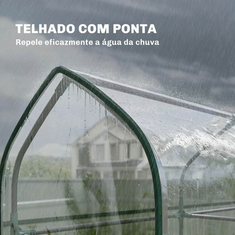 Outsunny Estufa Pequena de 3 Níveis 2 Portas Enroláveis Estrutura de Aço Cobertura de Plástico 143x46x165 cm Transparente