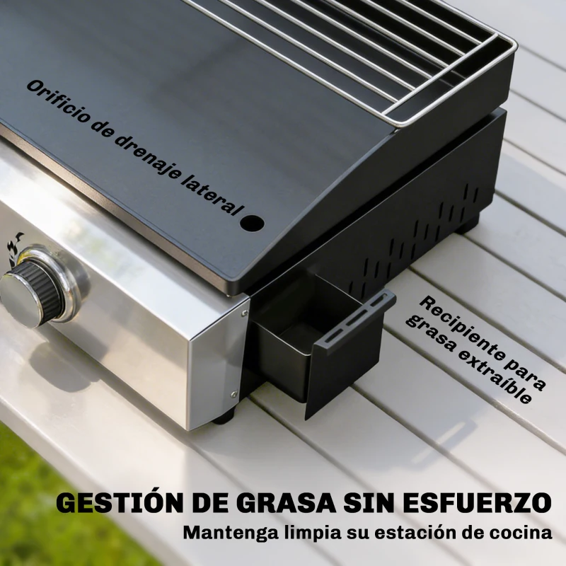 Outsunny Barbacoa de Gas con 2 Quemadores 5 kW Barbacoa Portátil con Plancha Rejilla Calentadora y Recogedor Grasa Negro