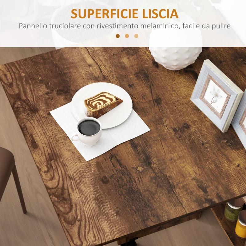 HOMCOM Tavolo da Pranzo Pieghevole a Ribalta per 6 Persone con 2 Ripiani Aperti e Ruote a Freno, Marrone