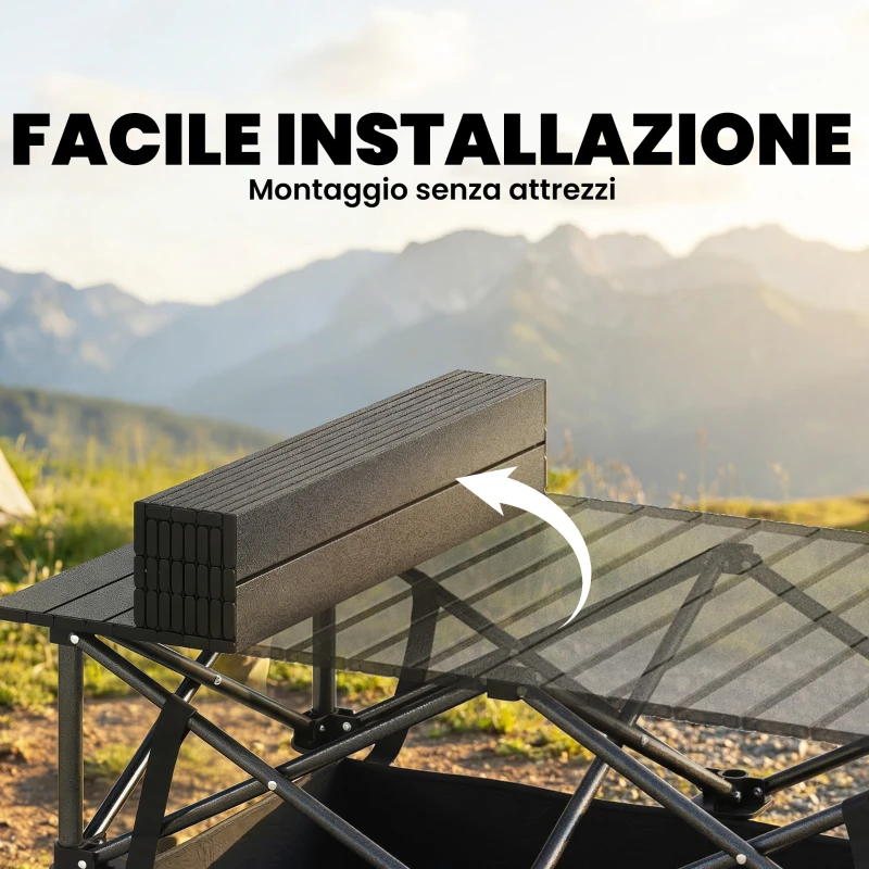 Outsunny Tavolo da Campeggio Pieghevole con Struttura in Metallo, Rete Portaoggetti e Borsa, 93x55x68 cm, Nero