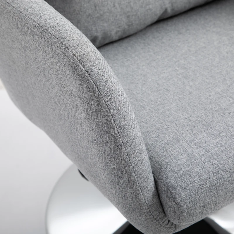 HOMCOM Swivel Linen Fabric Accent Chair for Living Room Contemporary Vanity Armchair with Adjustable Height Thick Cushion Lumbar Support Armrest for Bedroom Office Light Grey