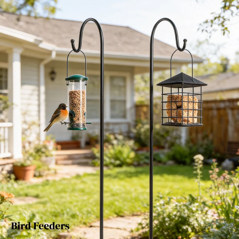 Outsunny Haki pasterskie 160cm, 2 sztuki haki z 5 zębami, uchwyt na lampy solarne, kosze na rośliny, czarne