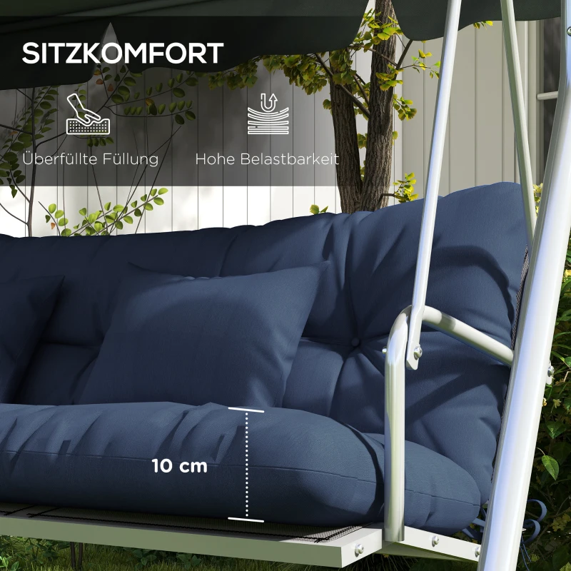 Outsunny 4er-Set Sitzkissen, 150x50 cm wasserabweisend Stuhlkissen mit Bindebänder, 10cm dick Marineblau