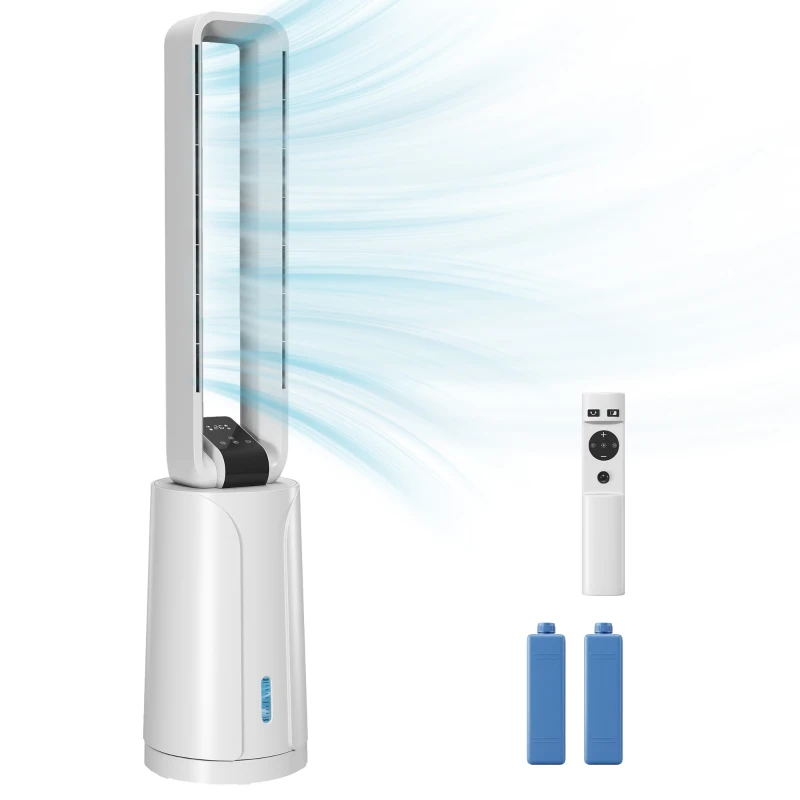 HOMCOM Refroidisseur d'air par évaporation portable 3 en 1 humidificateur et ventilateur, 2 blocs réfrigérants, blanc