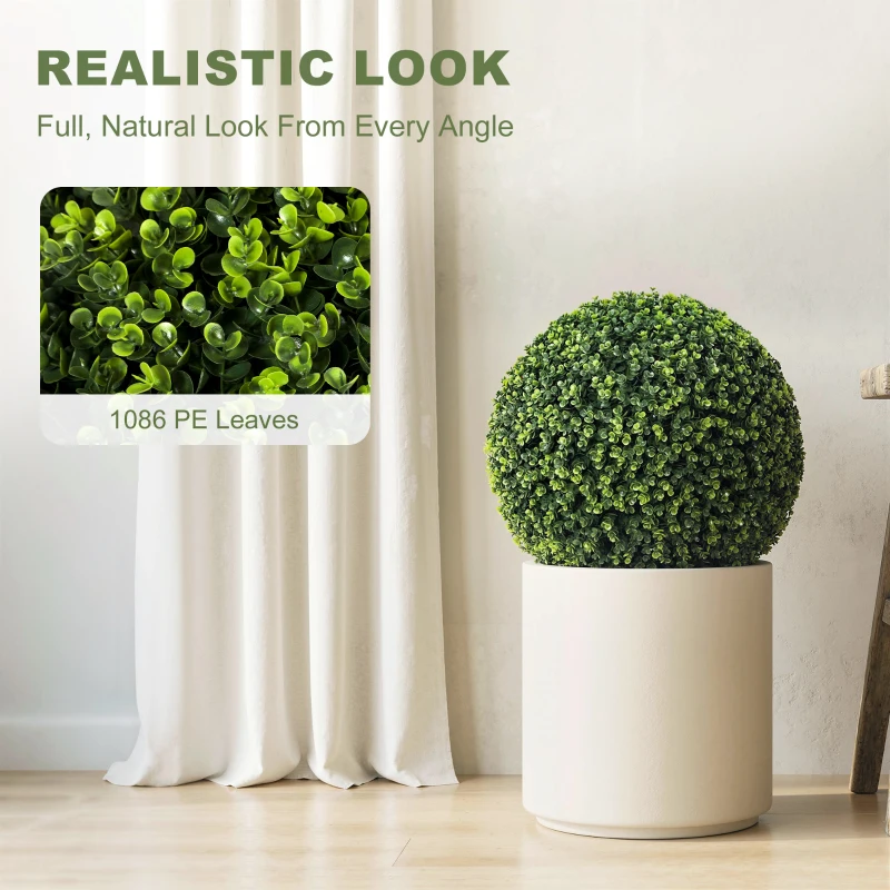 HOMCOM 52 cm Kunstmatige Eucalyptusballen in Set van 2, UV-bestendige Decoratieve Planten met 1086 Bladeren voor Binnen en Buiten