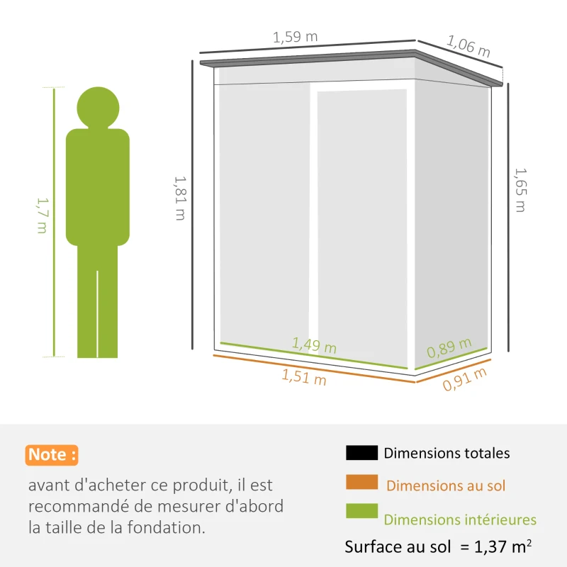 Outsunny Abri de jardin en métal 1,37 m², cabane de jardin, 2 paires de gants, porte coulissante, 159x106x181cm, gris foncé