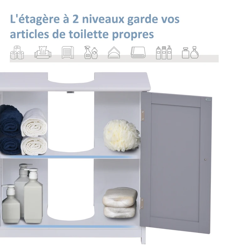 kleankin Meuble salle de bain sous lavabo - meuble sous-vasque - placard 2 portes avec étagère - dim. 60L x 30l x 60H cm - en bois gris blanc