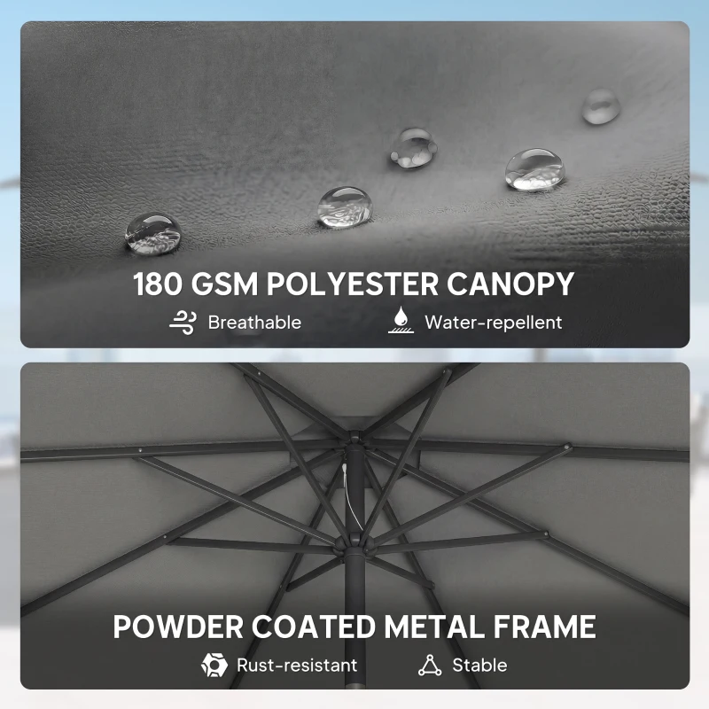 Outsunny Parasol ogrodowy Ø300 cm z korbką, podstawą krzyżową i workiem piaskowym, UV 30+, ciemnoszary