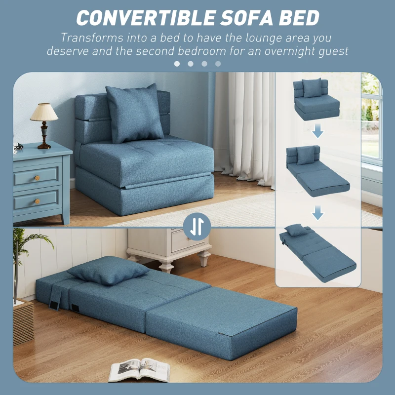 HOMCOM Fotel-łóżko, fotel relaksacyjny, łóżko dla gości, zdejmowany pokrowiec, 70 cm x 70 cm x 61 cm, ciemnoniebieski