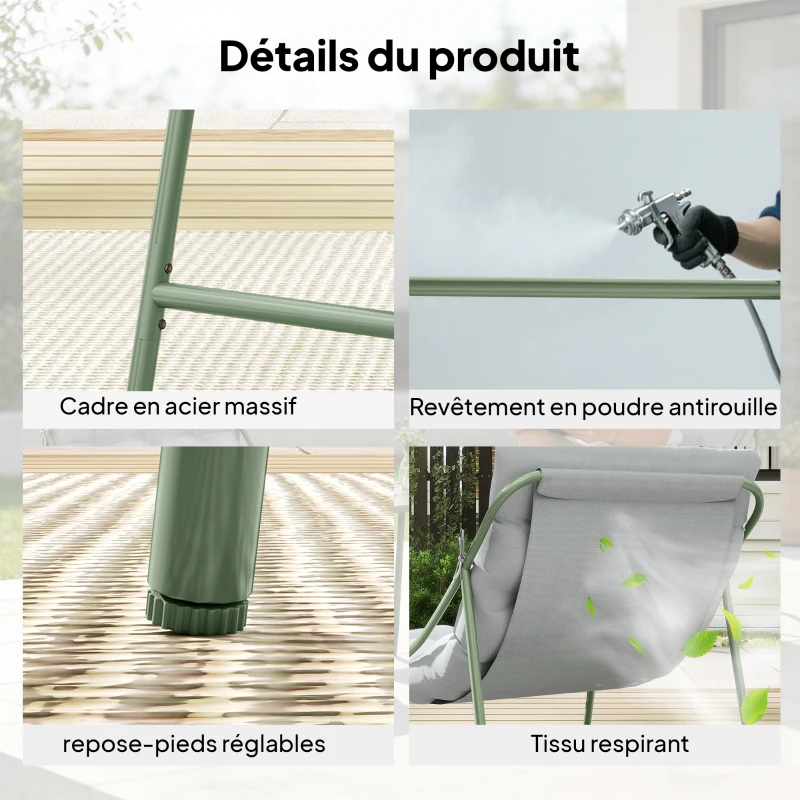 Outsunny Ensemble bistrot de jardin 3 pièces, salon de jardin extérieur avec 2 chaises, table basse et coussins, gris clair