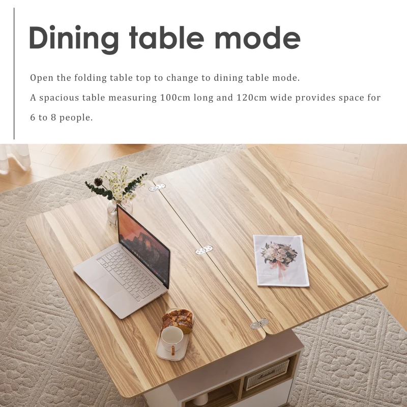 Lift-Top Coffee Table with Storage, 3 Drawers and Adjustable Height, 100x51x47 cm, White & Oak