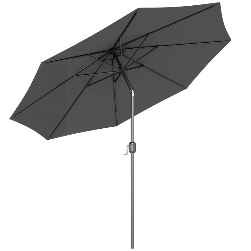 Outsunny Parasol de jardin extérieur Parasol droit inclinable Ø 3 m en métal Rond Polyester 180g/m² manivelle inclinable Gris
