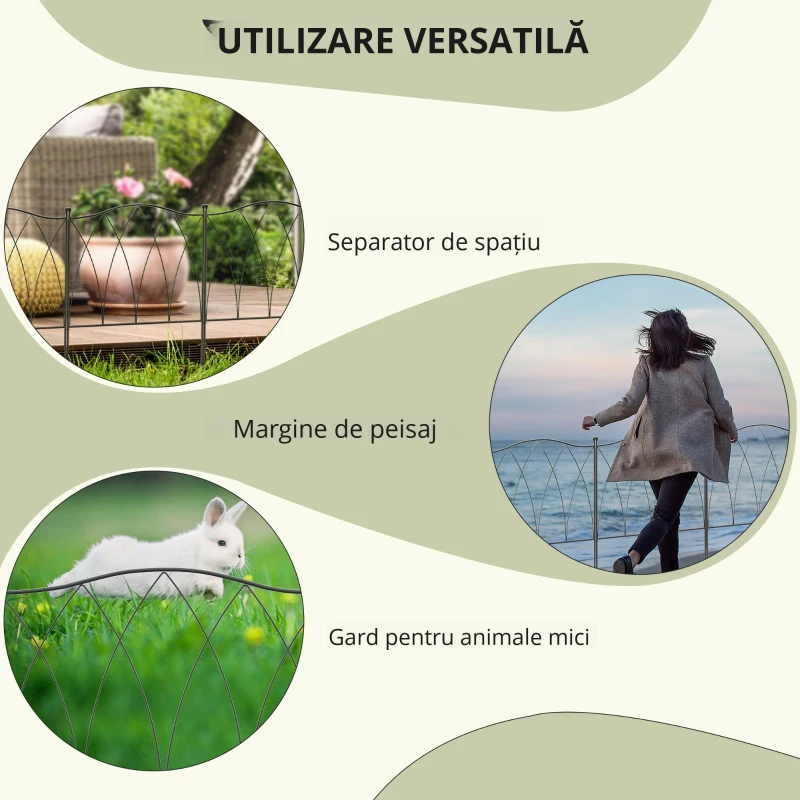 Outsunny Set Gard de Grădină cu 5 Panouri și Șnururi de Fixare, 305x62 cm, Negru