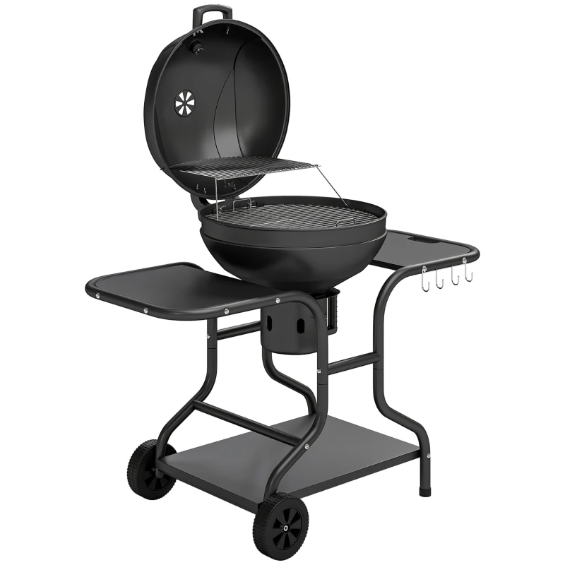 Outsunny Barbecue à charbon Rond avec couvercle Barbecue Rond Extérieur avec Thermomètre, 129 x 63,5 x 106,5 cm, Noir