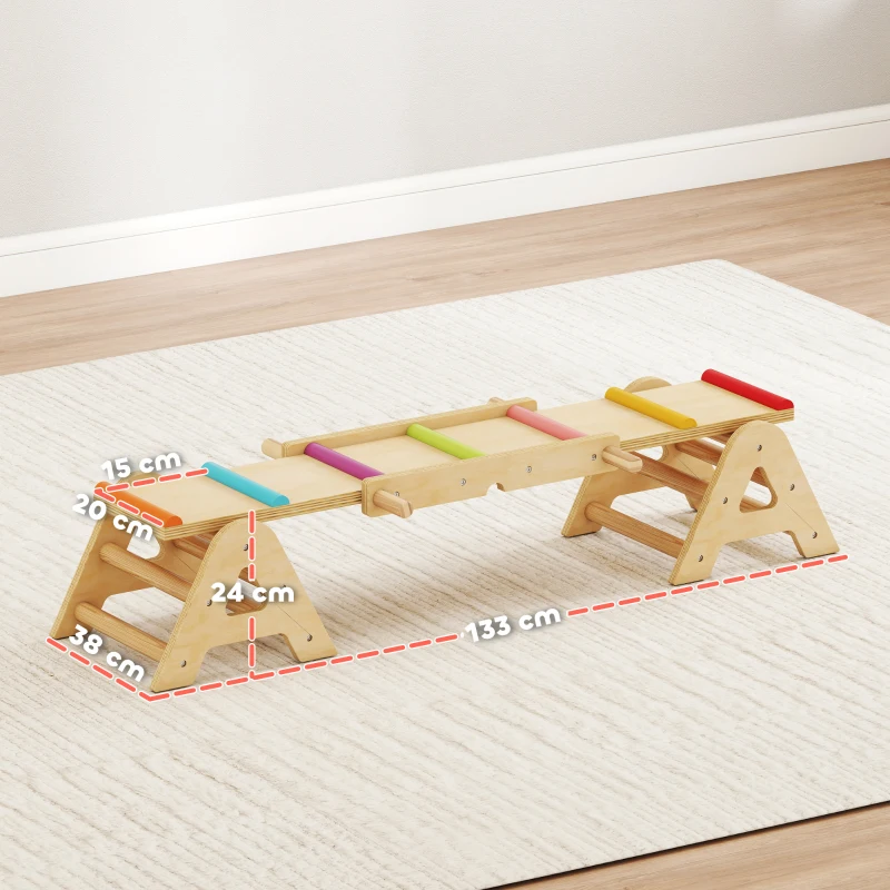 AIYAPLAY 2 In 1 Balance Wippe Kinder, Schwebebalken aus Holz, Wippe Schaukelwippe Garten, Balance Board 133 x 38 x 24 cm