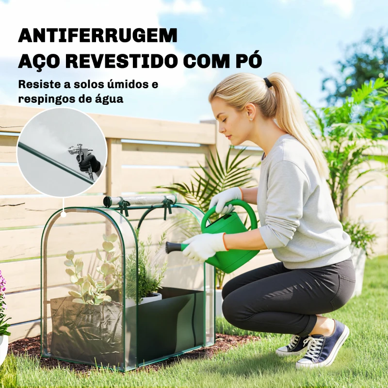 Outsunny Mini Estufa com Bolsa de Plantação Estufa Pequena Portátil para Interior e Exterior 68x50x70 cm Verde