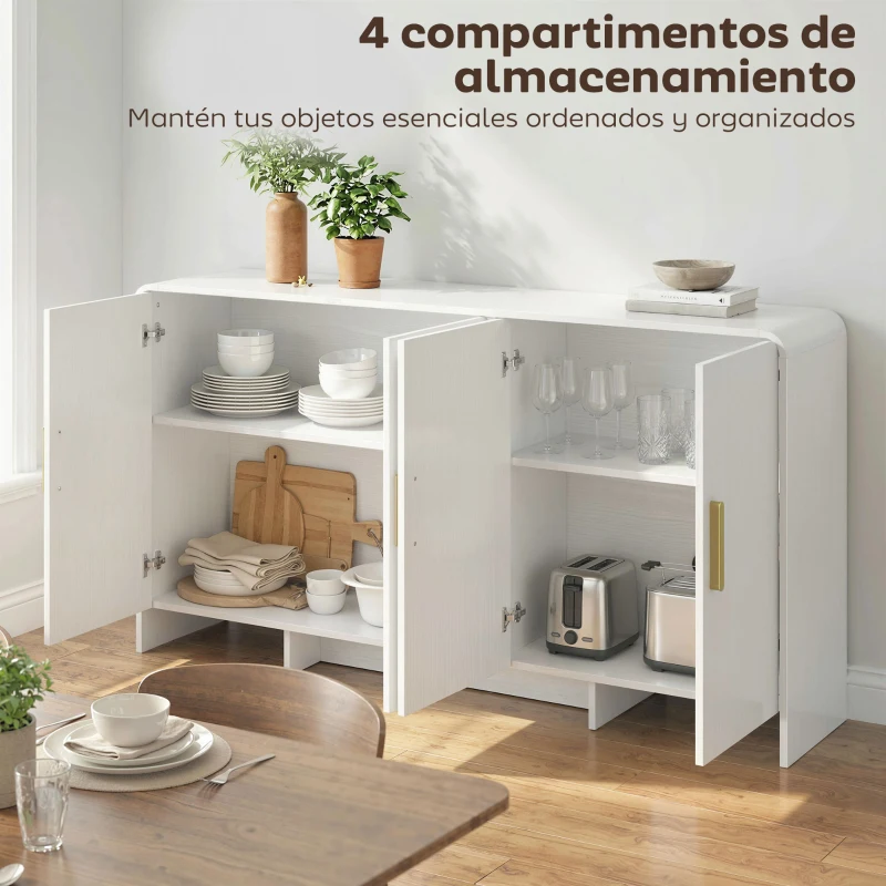 HOMCOM Aparador de Cocina con 4 Estantes 4 Puertas de Cierre Suave Mueble para TV de 72 Pulgadas 152x40x80 cm Blanco