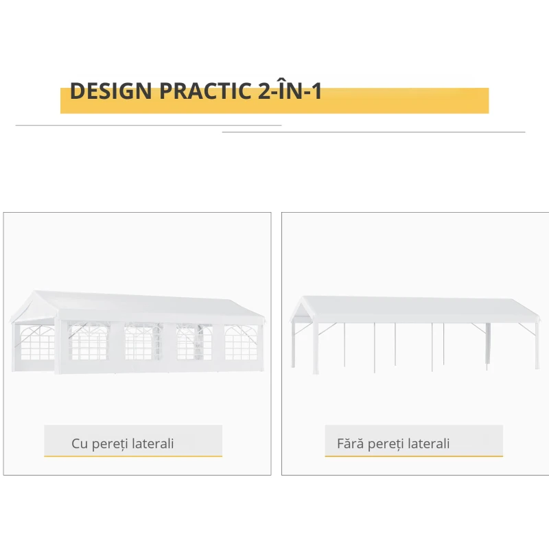 Outsunny Pavilion pentru extern cort pentru petreceri, căsătorii cadru din oțel impermeabil, Alb, 8x4x2.8m