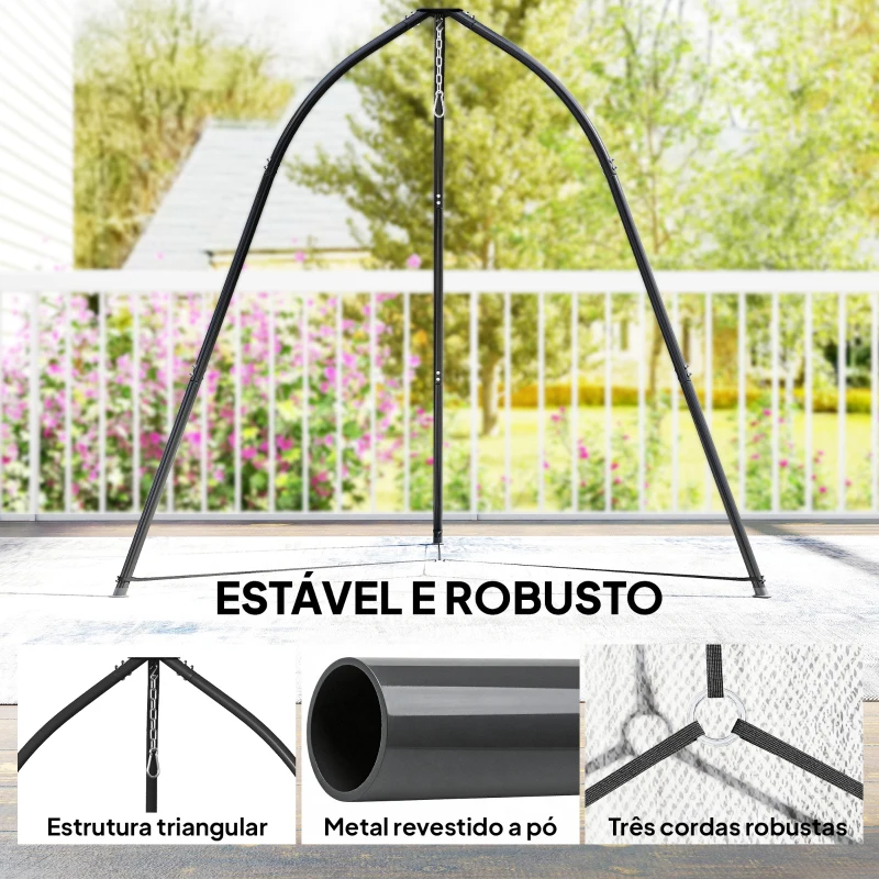 Outsunny Suporte para Cadeira Suspensa Triangular com Corrente Ajustável e Base Estável para Pátio e Jardim Carga 150 kg Preto