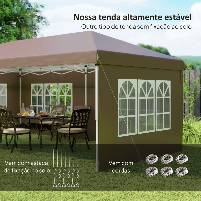 Outsunny Tenda Dobrável 6x3 m Pop-up com 4 Laterais Removíveis Toldo de Jardim com 4 Janelas e Bolsa de Transporte Castanho