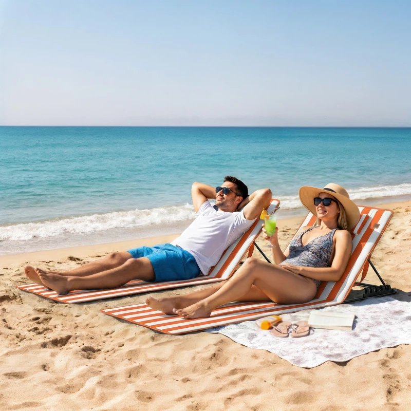 Outsunny Set 2 Șezlonguri Pliabile Portabile pentru Plajă, Spătar Reglabil, Portocaliu.